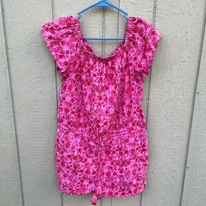 Vineyard Vines Tile Otomi Linen Romper in Pink Wave Size Medium